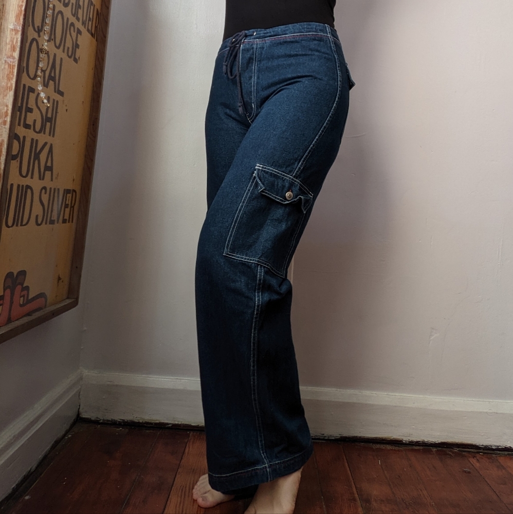 Wide Leg Cargo Drawstring Waist Jeans by Lazer - Picture 2 of 9